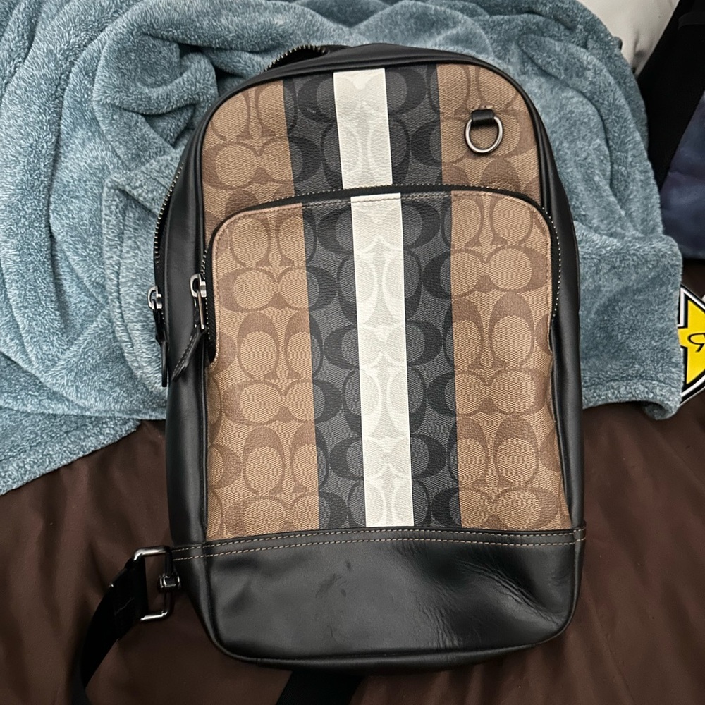 Coach Brown and Black Messenger Bag with Signature Design